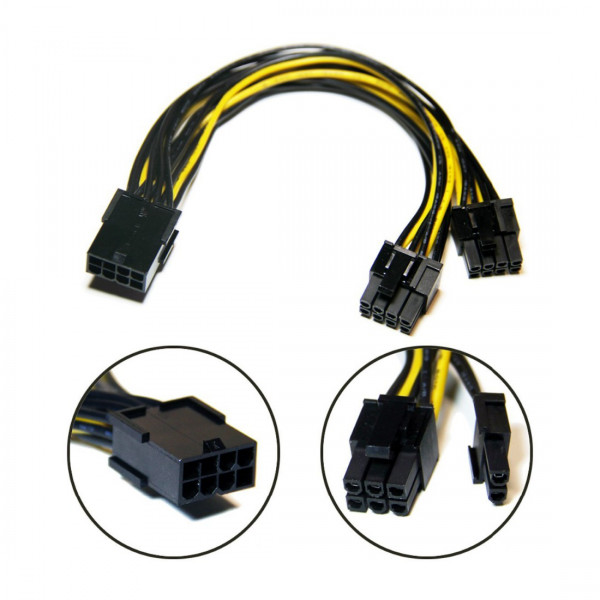 Cablu de alimentare PCI-E 8 pini splitter la 2 x 8 pini (6+2) , 20 cm - 2 | YEO