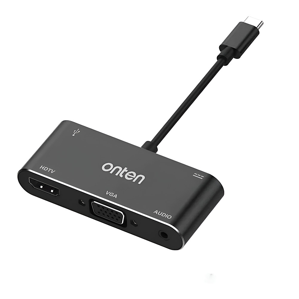 ONTEN Adaptor HUB multiport 5 in 1, USB Type-C la USB 3.0, Type-C PD, HDMI 4K, AUX 3.5mm, pentru MacBook, Chromebook, USB-C laptop, negru