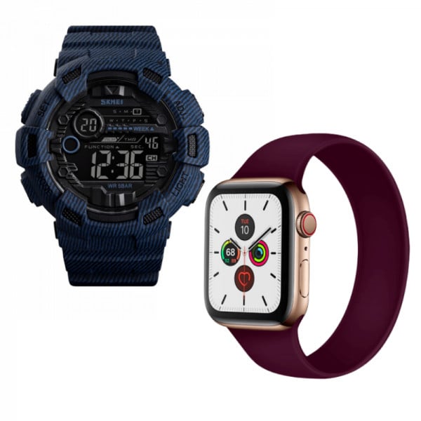 Promotie Set ceas barbati, dual time si curea elastica pentru Apple Watch 42/44mm