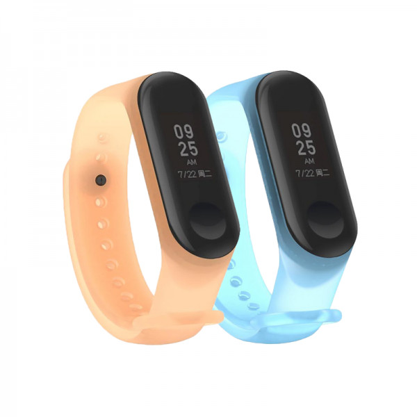 Set 2 curele din silicon transparent pentru bratara smart Xiaomi Mi Band 5 / Band 6, portocaliu, albastru