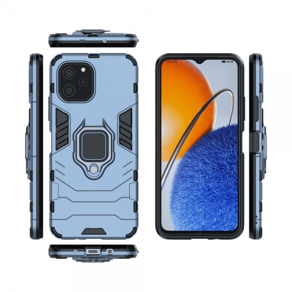 Set protectie 2 in 1 pentru Huawei Nova Y61 (4G) cu husa hybrid antisoc cu stand inel si folie sticla ceramica fullsize si breloc cadou, dark blue - 3 | YEO