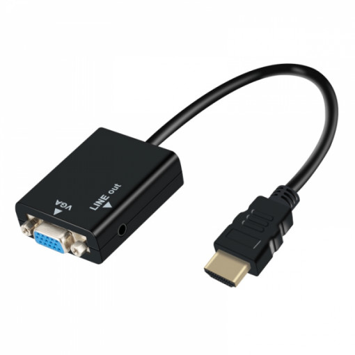 Cablu adaptor convertor HDMI tata la VGA mama, 1080p, cu output Audio Jack 3.5mm , negru