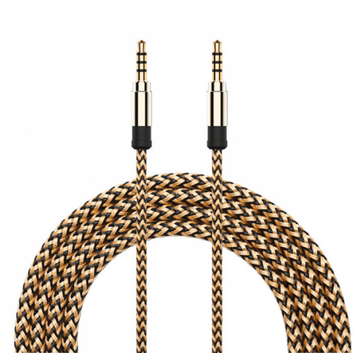 Cablu audio AUX Jack - Jack 3.5mm , TRRS 4 pini,stereo, input/output Audio, fir Nylon, 1.5m, auriu