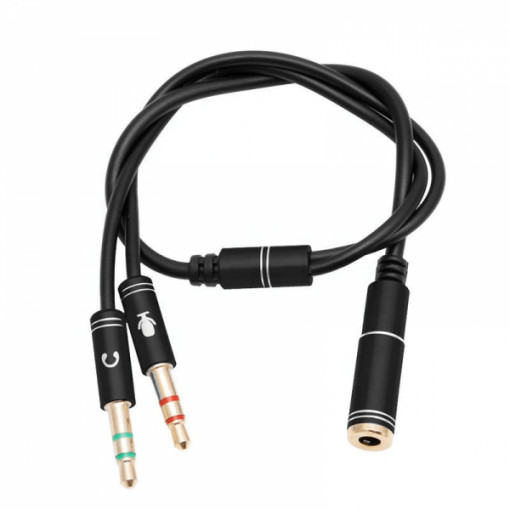Cablu splitter audio Jack 3.5mm 4 pini mama la Jack 3.5mm tata casti si Jack 3.5mm tata microfon, 30 cm, negru