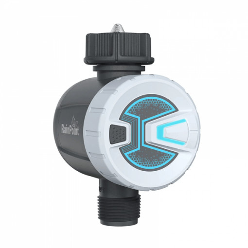 Controller / Programator irigatii automat cu timer / temporizator pentru furtun, RainPoint, Bluetooth, programare si control prin aplicatie mobila, indicator LED, pentru aspersoare, picuratoare, gri