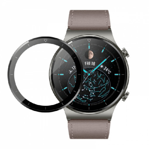 Folie de protectie ecran fullsize 3D pentru Huawei Watch GT2 Pro, 46mm, din fibra de sticla si hidrogel, negru