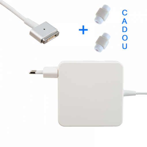 Incarcator adaptor 85W pentru Macbook in forma T, cablu alimentare magnetic si mufa MagSafe 2, 1.8 m + 2 protectii de cablu cadou, alb