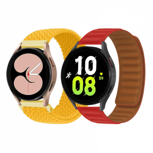 Set 2 curele pentru ceas, 20mm, pentru Galaxy Watch 6/ 6 Classic, Galaxy Watch 5 Pro 45mm, Galaxy Watch 5, Galaxy Watch 4, Galaxy Watch 3 41mm, Huawei Watch GT, galben, rosu