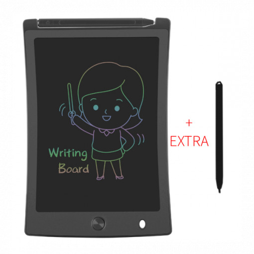 Tableta grafica pentru scris si desenat cu Stylus+ Extra creion CADOU, display LCD multicolor 8.5 inch, protectie ochi, rezistenta la apa si socuri negru