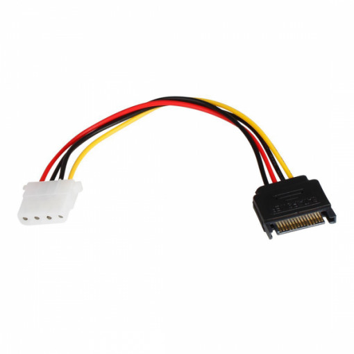Cablu adaptor alimentare SATA 15 pini tata la HDD IDE MOLEX 4 pini mama, 20cm