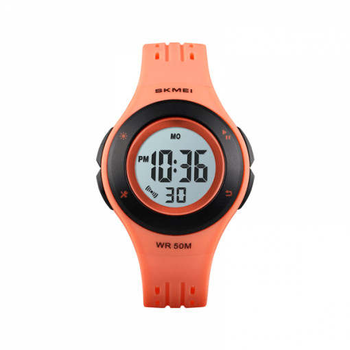Ceas de copii sport SKMEI 1455 waterproof 5ATM cu cronometreu, alarma, zi si iluminare ecran, portocaliu