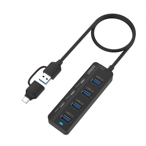 Hub USB 7 in 2 ONTEN, adaptor multiport USB A/ USB C la 4 x USB 3.0, 3 x USB C, carcasa aluminiu, negru