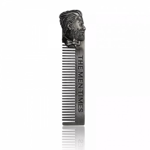 Pieptene pentru barba, Focstar, model masculin, din otel inoxidabil, gri inchis