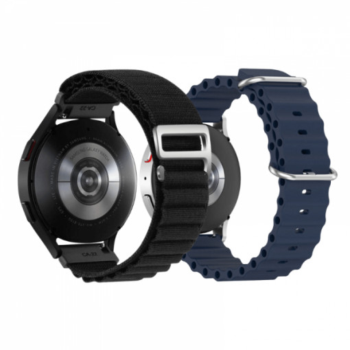 Set 2 curele pentru ceas, 22 mm, pentru Galaxy Watch 3 45mm, Gear S3 Frontier, Huawei Watch GT 3, Huawei Watch GT 2 46mm, Huawei Watch GT, oxford-negru, sillicon-albastru