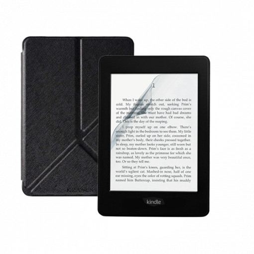 Set 2 in 1 pentru eBook Reader Kindle Paperwhite 2018 10th generation cu husa KRASSUS flip cover tip origami si folie ecran, negru