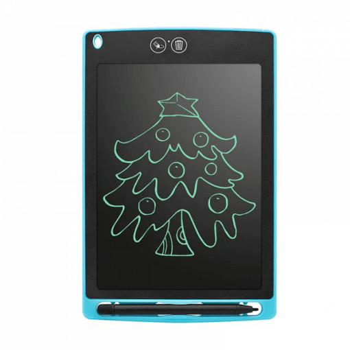 Tableta grafica 8.5 inch pentru scris si desenat cu ecran LCD, scris multicolor, buton stergere, creion Stylus cu functie de stergere + Extra creion CADOU, albastru
