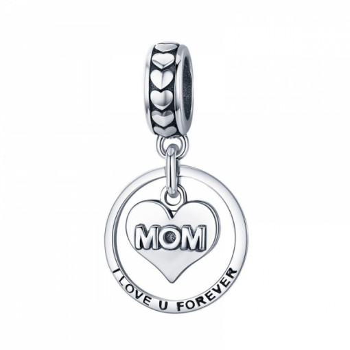 Talisman Charm argint 925 KRASSUS Love U Mom, pentru bratara sau pandantiv lant, model mama