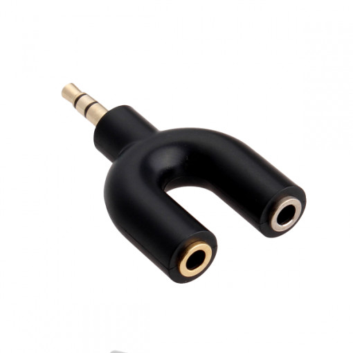 Adaptor audio splitter stereo jack 3.5mm cu 2 iesiri si capac, negru
