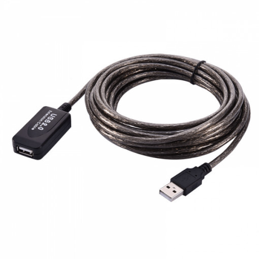 Cablu activ extensie USB 2.0 Type A tata la Type A mama, pentru incarcare si transfer date,480Mbps, 5m