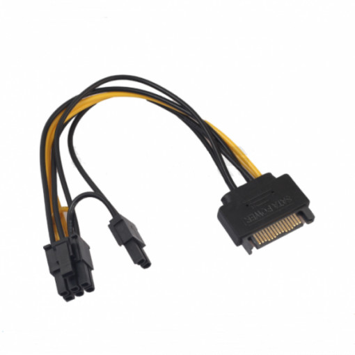 Cablu adaptor de alimentare Sata 15 pini tata la PCI-E 8 Pini ( 6 + 2 pini) , 15 cm