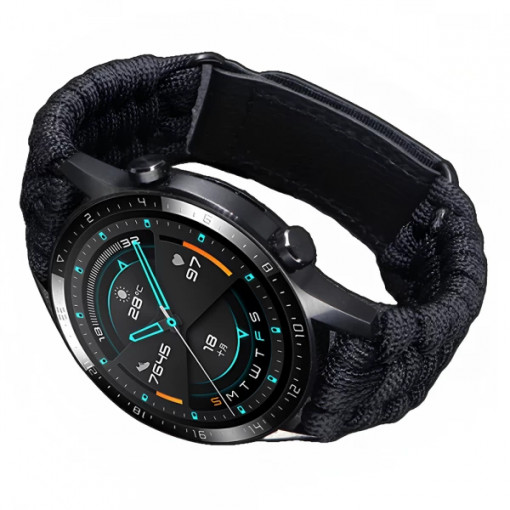 Curea ceas din nylon, 22 mm, pentru Galaxy Watch 3 45mm, Gear S3 Frontier, Huawei watch GT 3, Huawei Watch GT 2 46mm, Huawei Watch GT, negru