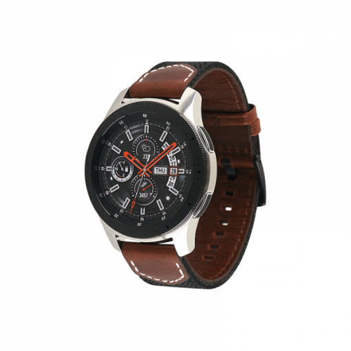 Curea din piele naturala si nylon, universala 22mm, pentru Samsung Gear S3 / Watch 46mm,Huawei Watch GT / GT2, negru