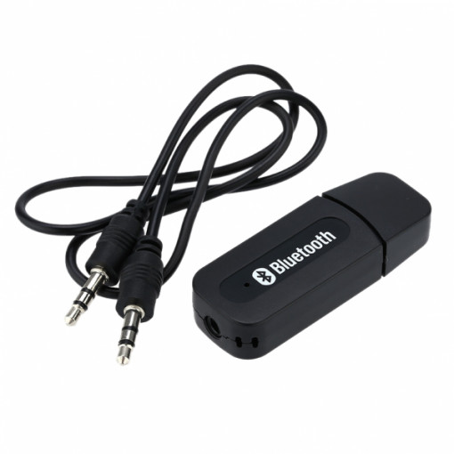 Receptor USB car kit auto audio Bluetooth cu capac si cablu audio 3.5mm, negru