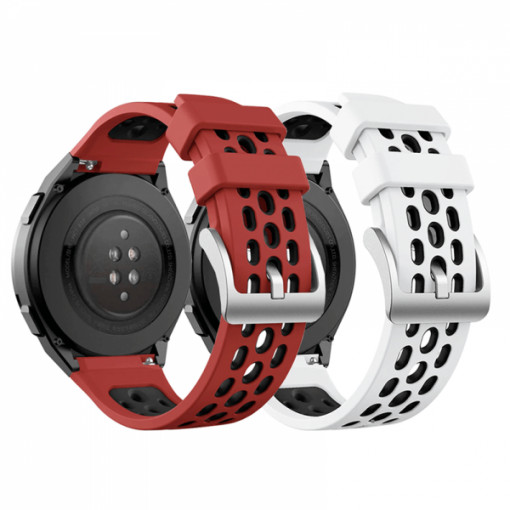 Set 2 curele universale sport din silicon 22mm compatibile cu Huawei GT2E, alb, rosu