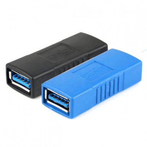 Set 2 x convertor de gen, extender USB-A mama - USB-A mama , 3.0, 44mm, albastru, negru