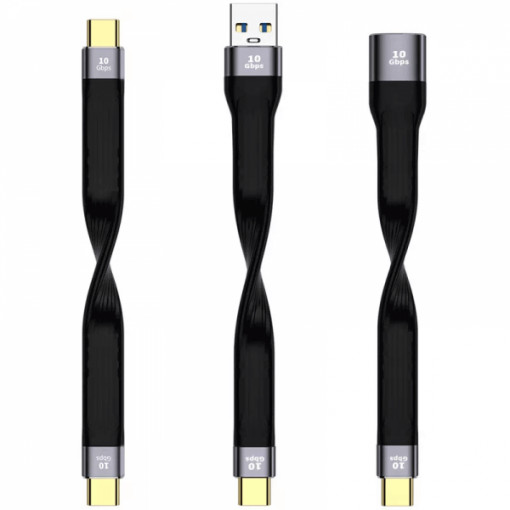 Set 3 cabluri USB tip C 3.1 10Gbps incarcare si transfer date la Type C tata, USB tata, USB mama, incarcare si transfer date PD 60 w, 4k, pentru Macbook , Huawei, Samsung, 13 cm, Negru