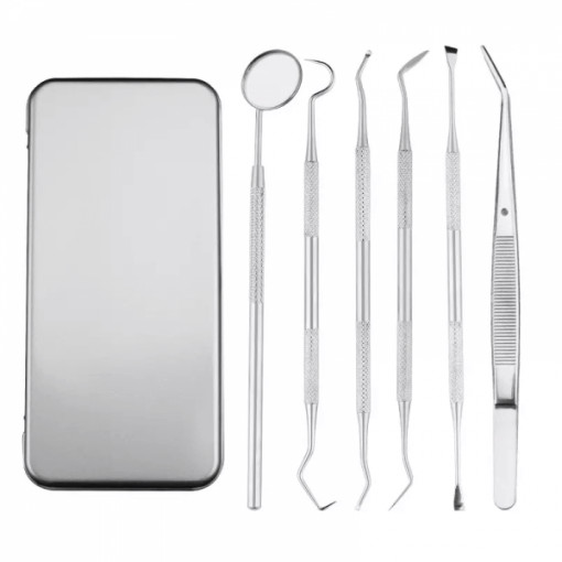 Trusa stomatologica, Focstar, 6 piese, îngrijire dentară, otel inoxidabil, gri