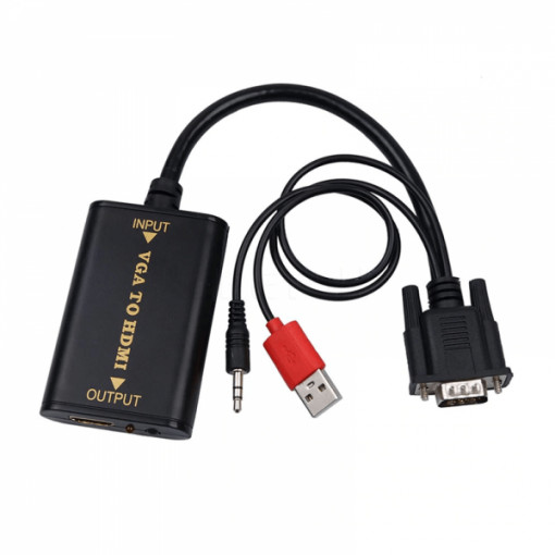 Convertor adaptor 1080P cu preluare semnal VGA tata si transmitere catre HDMI mama, cu audio, negru