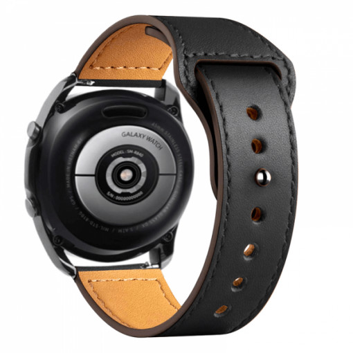 Curea ceas din piele, 22 mm, pentru Galaxy Watch 3 45mm, Gear S3 Frontier, Huawei Watch GT 3, Huawei Watch GT 2 46mm, Huawei Watch GT, Xiaomi Mi Watch, negru