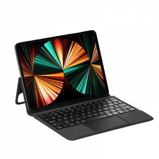 Husa iPad Pro tip carte cu tastatura , 11 inch, Trackpad Air 4, tastatura Bluetooth 10.9 inch si suport Touch Pen, gri inchis