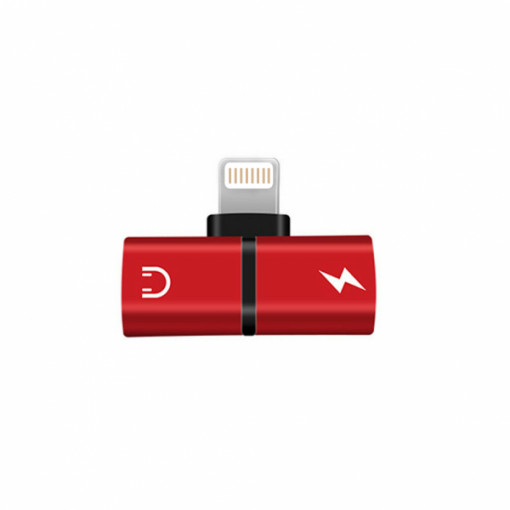 Mini adaptor splitter lightning dual port pentru casti si incarcare separata pentru Iphone/Ipad , rosu