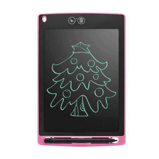 Tableta grafica 8.5 inch pentru scris si desenat cu ecran LCD, scris multicolor, buton stergere, creion Stylus cu functie de stergere + Extra creion CADOU, roz