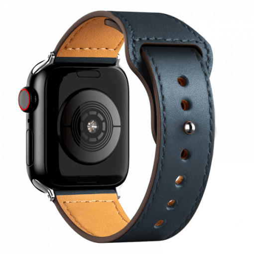 Curea Apple Watch Ultra/ 3 / 4 / 5 / 6 / 7 / 8 / SE series 42 / 44 / 45 / 49 mm, piele, albastru
