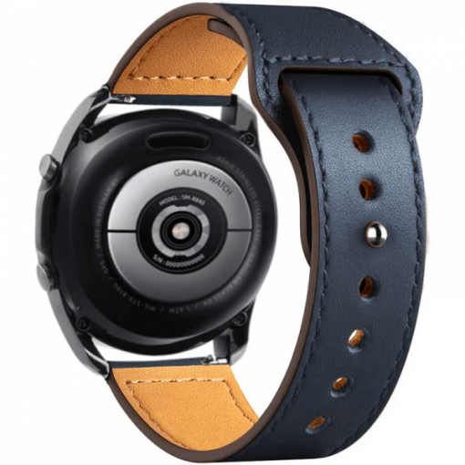 Curea ceas din piele, 22 mm, pentru Galaxy Watch 3 45mm, Gear S3 Frontier, Huawei Watch GT 3, Huawei Watch GT 2 46mm, Huawei Watch GT, Xiaomi Mi Watch, albastru