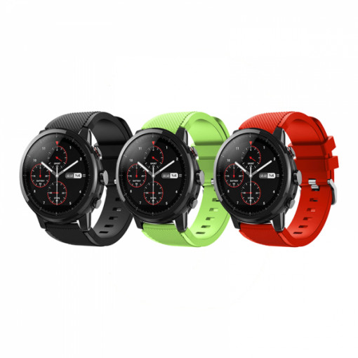 Set 3 curele din silicon universale 22mm compatibile cu Samsung Gear S2 / S3/ Huawei Watch 2, negru, rosu, verde