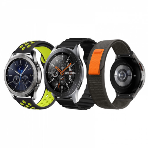 Set 3 curele pentru ceas, 22 mm, pentru Galaxy Watch 3 45mm, Gear S3 Frontier, Huawei Watch GT 3, Huawei Watch GT 2 46mm, Huawei Watch GT, silicon, nylon, negru, verde, portocaliu