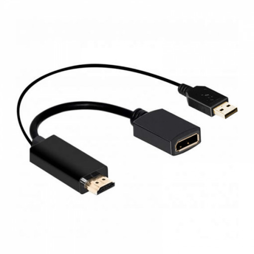 Adaptor convertor HDMI 2.0 tata la Display Port 1.2 mama, 4K, 60Hz, cu alimentare prin USB, 25 cm
