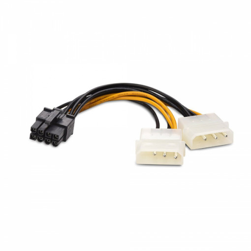 Cablu adaptor pentru alimentare PCI-E 8 pini tata la 2 x MOLEX 4 pini tata , 18cm