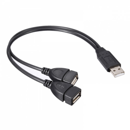 Cablu adaptor splitter USB 2.0 type A tata la dual USB 2.0 type A mama, 35cm, negru