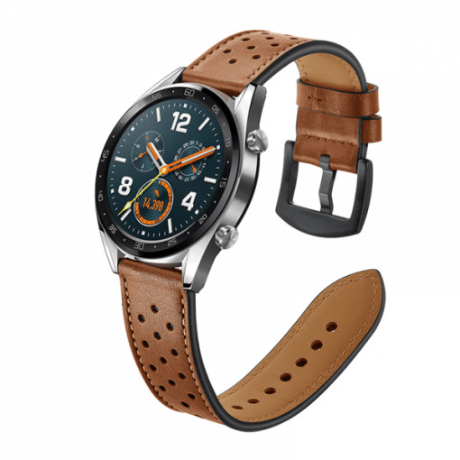 Curea ceas din piele, 22 mm, pentru Galaxy Watch 3 45mm, Gear S3 Frontier, Huawei Watch GT 3, Huawei Watch GT 2 46mm, Huawei Watch GT, maro