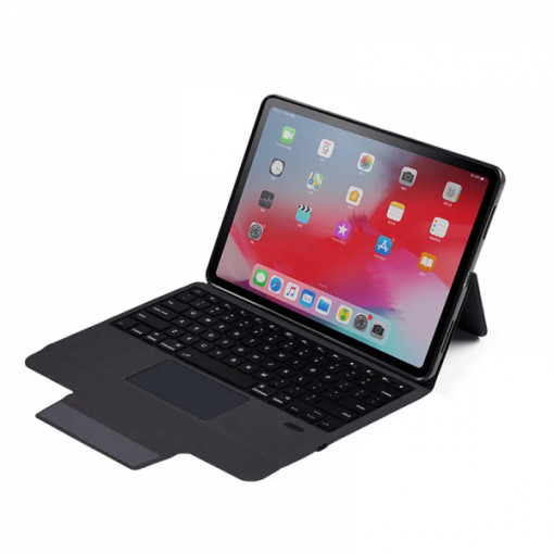 Husa carte cu tastatura si TouchPad Bluetooth pentru iPad Pro 12.9 2018 - 2021, A1876 / A1895 / A1983 / A2014 / A2069 . A2229 / A2232 / A2233 / A2379 / AA2461 / A2462, negru