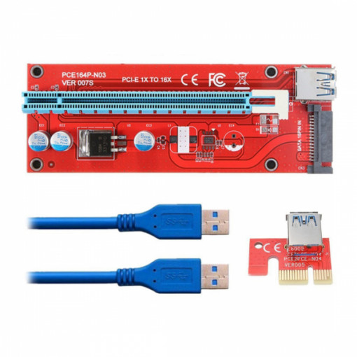 Kit grafic riser card VER007S pentru minat cu placa PCI-E 164P 1x si adaptor la 16x si cablu extensie USB 3.0 60cm
