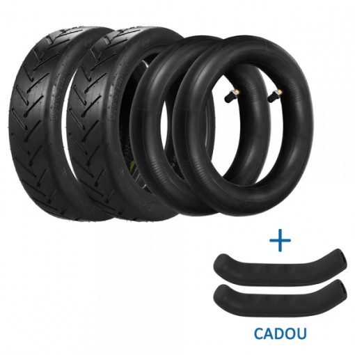 Set 2 anvelope si camere 8.5 inch pentru Xiaomi Mijia M365/ Pro/ 1S/ Pro 2/ Mi 3, cauciuc (8 1/2 x 2) pentru trotineta electrica scuter + set 2 huse pentru frana de mana CADOU