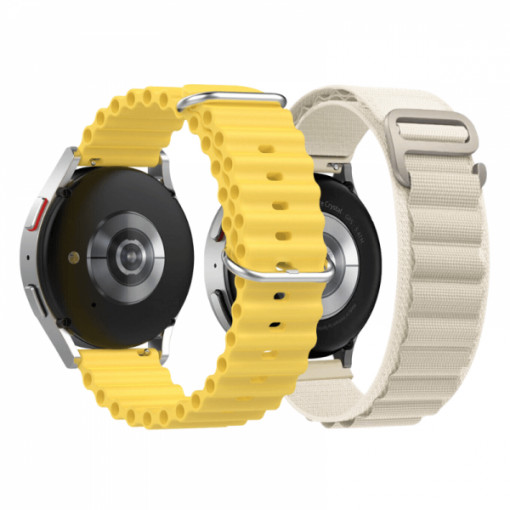 Set 2 curele pentru ceas, 22 mm, pentru Galaxy Watch 3 45mm, Gear S3 Frontier, Huawei Watch GT 3, Huawei Watch GT 2 46mm, Huawei Watch GT, alb, galben