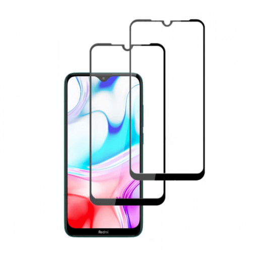Set 2 folii protectie sticla securizata fullsize pentru Xiaomi Redmi 8 / Redmi 8A, negru