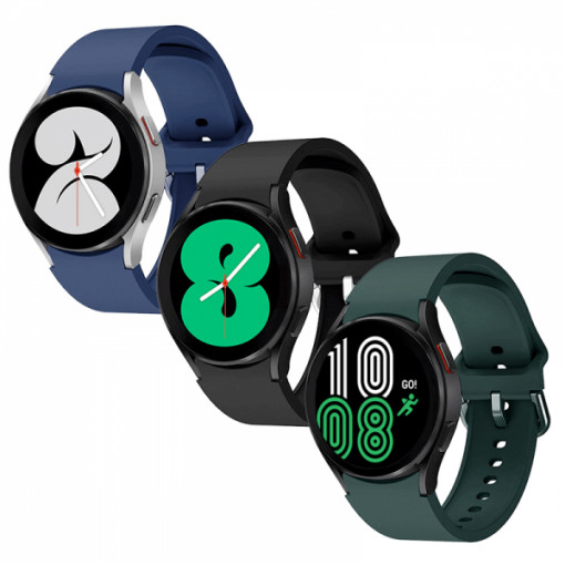 Set 3 curele din silicon pentru Samsung Galaxy Watch 4, cu telescop Quick release, 20 mm, negru, albastru, verde